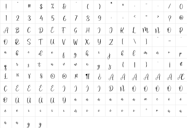 Daisha Regular  glyph index