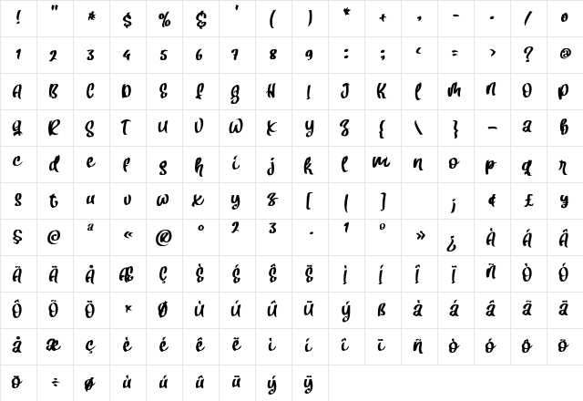 Fresh Grass Regular  glyph index