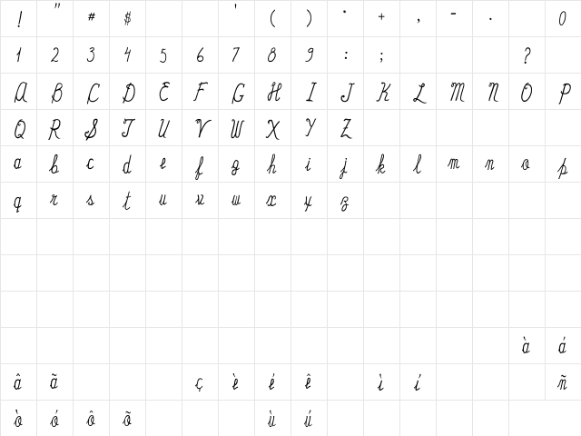 TiaOlga1-manuscript Regular  glyph index