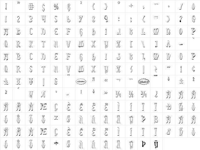 Xiphos 3D 3D  glyph index