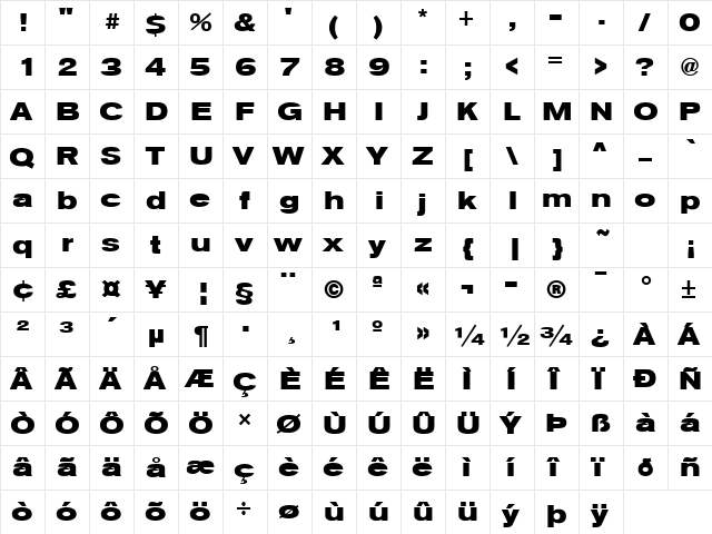 Sage Extended Bold  glyph index