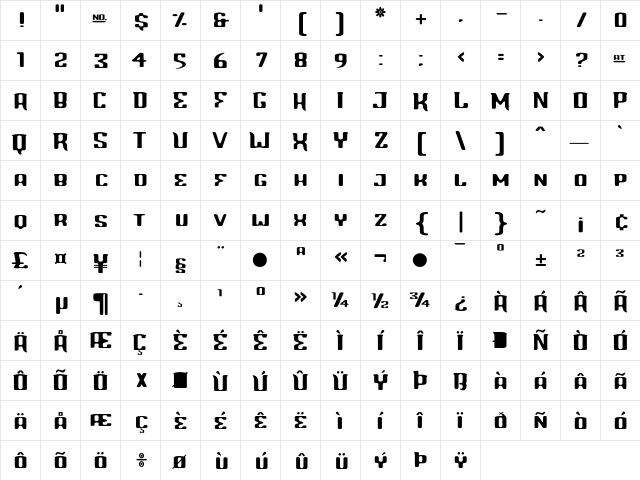 Blinddate Regular  glyph index