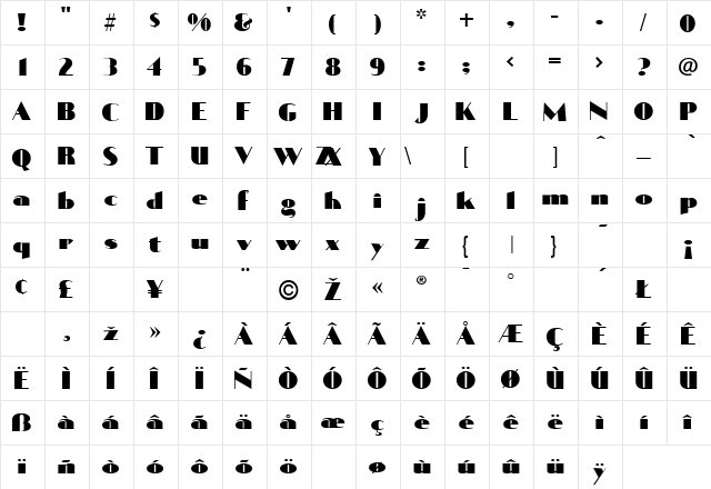 Stygian Black Regular  glyph index