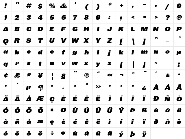 Maple Black Italic  glyph index