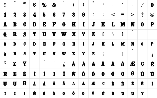 Exclaim Regular  glyph index
