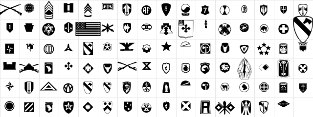 US Army Regular  glyph index
