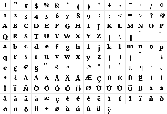 Josie Bold  glyph index