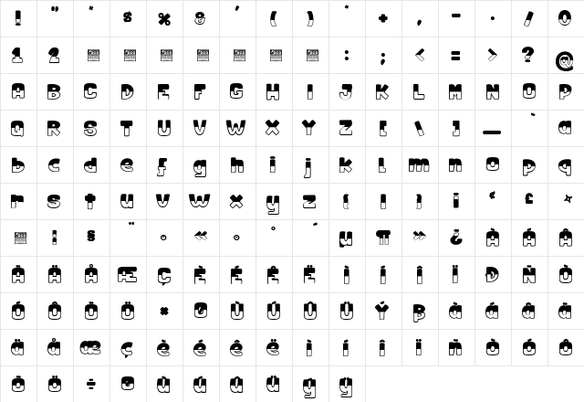 Red Bee_PersonalUseOnly Regular  glyph index