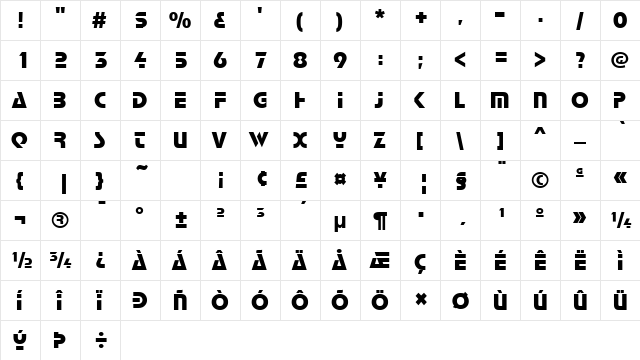 Echo Regular  glyph index