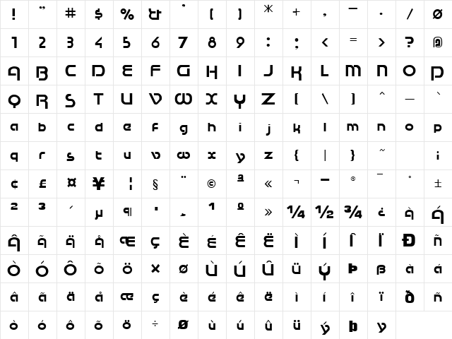 Swish Regular  glyph index