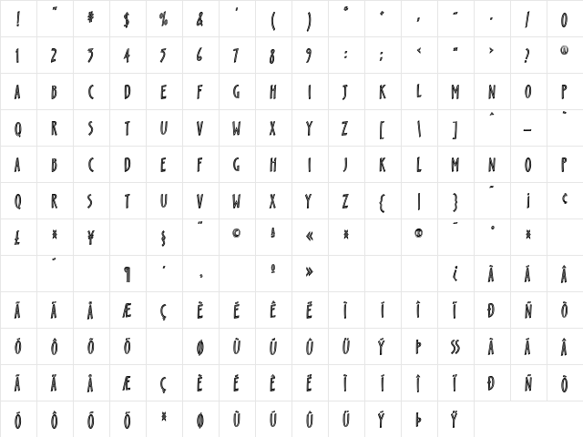 Scamp BoldInline  glyph index