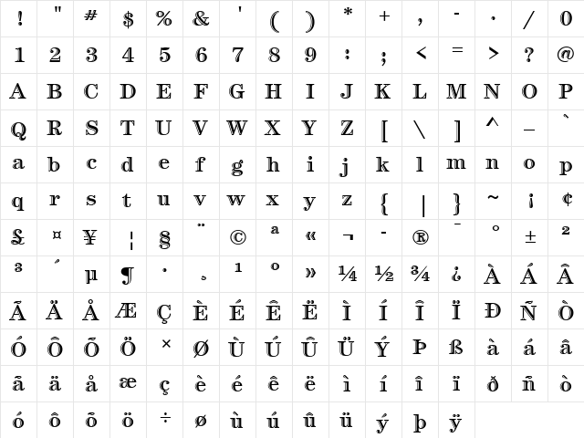 ITCCentury LT HandtooledBd Regular  glyph index