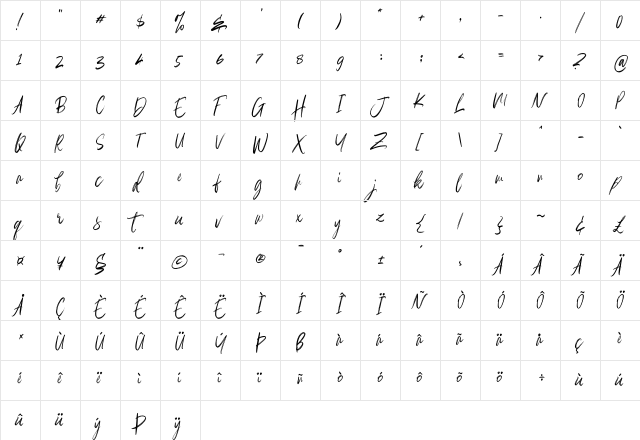 Balecimo Personal Use Regular  glyph index