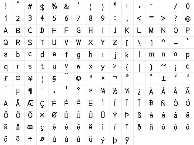 EP Roundie Regular  glyph index