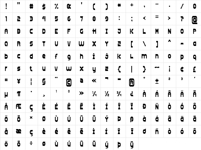 Clear Line 7 Regular  glyph index