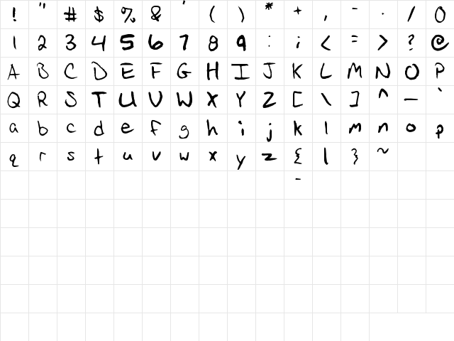 Jason's Handwriting Regular  glyph index