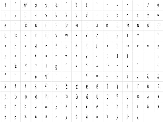 DraftPlateCondensed Regular  glyph index
