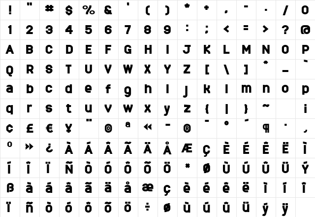 MonarkBlack Regular  glyph index