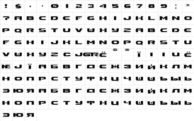 Ben Pioneer Bold  glyph index