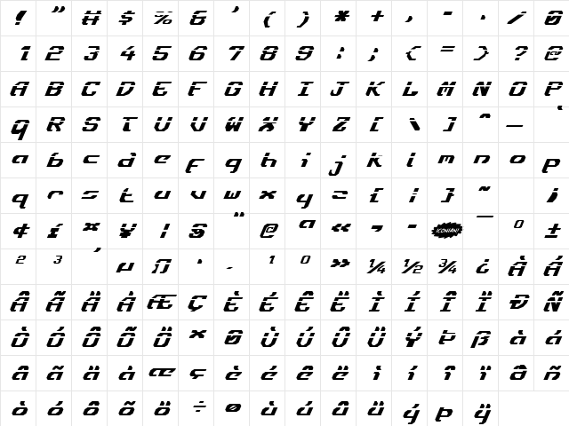 Ensign Flandry Laser Italic Laser Italic  glyph index