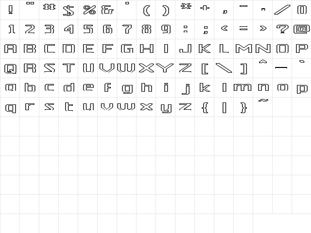 Wither Outline 8 Bold  glyph index