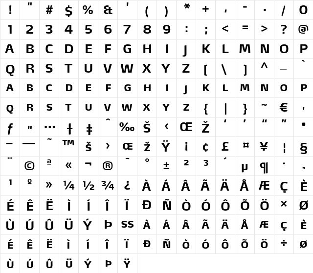 MaxLF-BoldSC Regular  glyph index