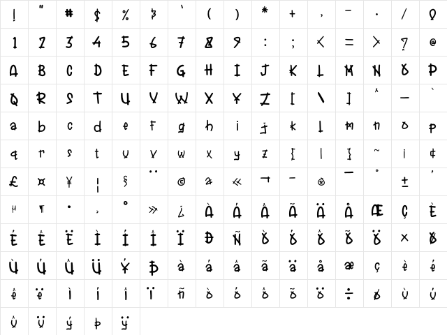 Dino Time Regular  glyph index