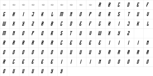 CRAWLER Italic Demo  glyph index