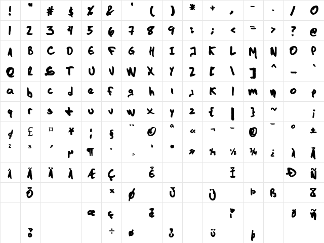 The Dark Jackal Regular  glyph index