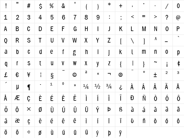 PhonebookFont Regular  glyph index