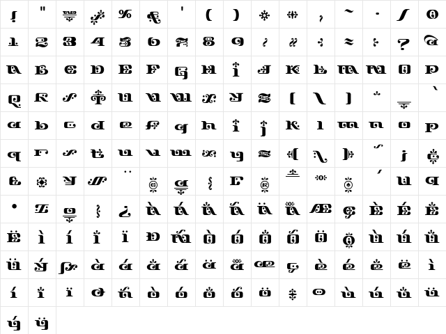 Django Bold  glyph index