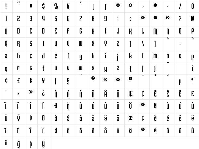Empanada Regular  glyph index