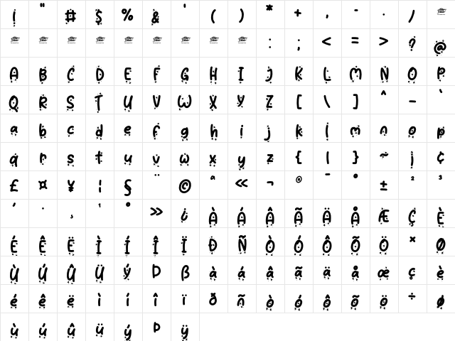 Sweet Maple Display - Personal Regular  glyph index