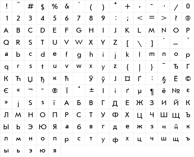 JournalSansCTT Regular  glyph index