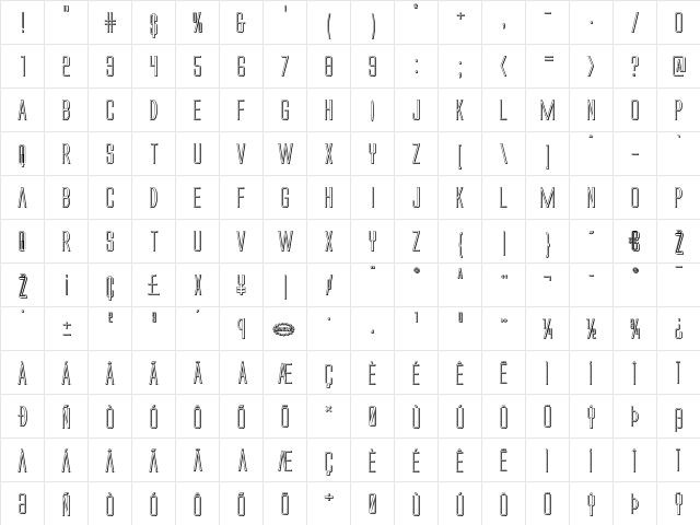 Alien League 3D Regular  glyph index