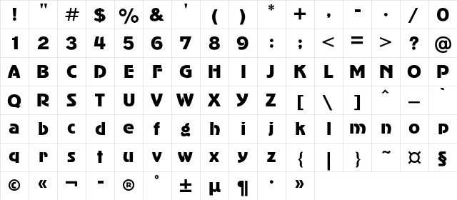 AdverGothicC Regular  glyph index