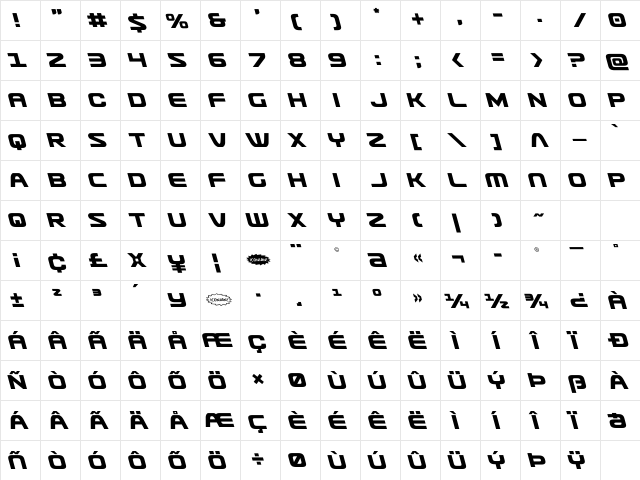 Usuzi Leftalic Italic  glyph index