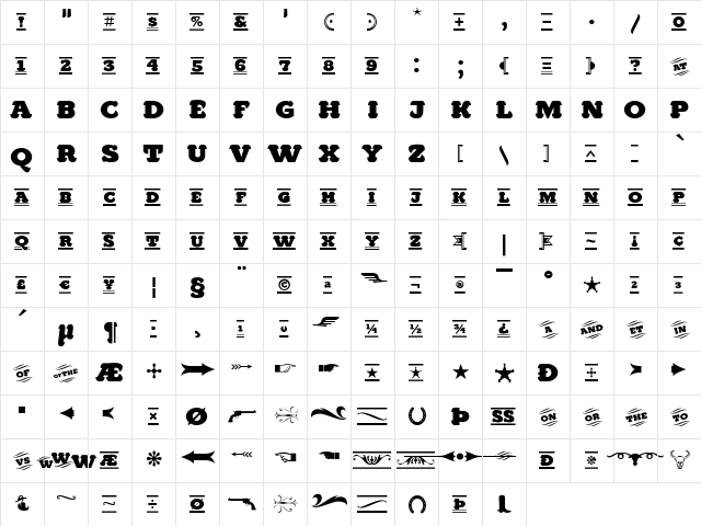 ManifestDestiny Extras Regular  glyph index