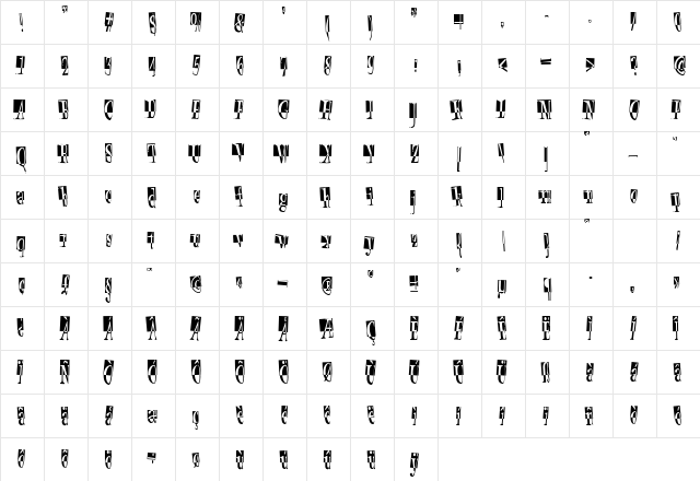 Rustic Retro Headers Regular  glyph index