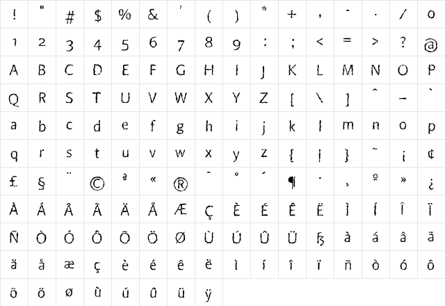 BeoSans Regular  glyph index