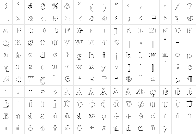 ChrisBeckerOutline-Black Regular  glyph index