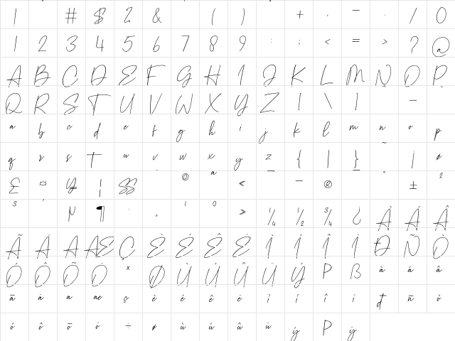 Elleanor Regular  glyph index