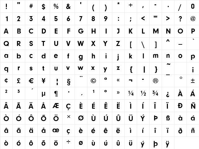 NeutralGrotesk Bold  glyph index