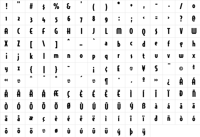 BodegaSans BlackOldstyle  glyph index