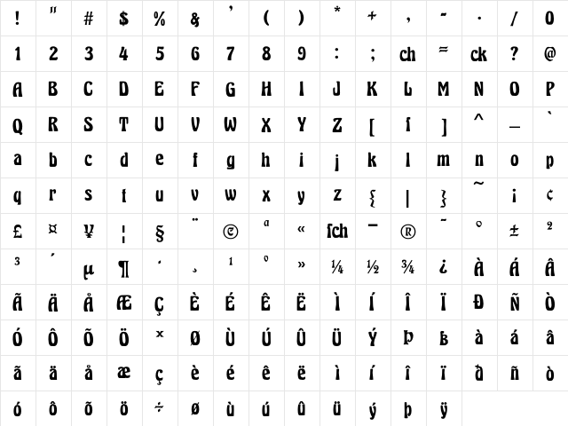 Herkules Regular  glyph index