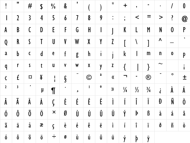 Gill Sans Std Condensed  glyph index