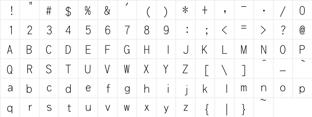 DFHeiLightU-B5 Regular  glyph index