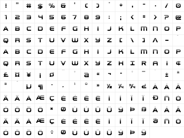 Omega Flight Halftone Regular  glyph index