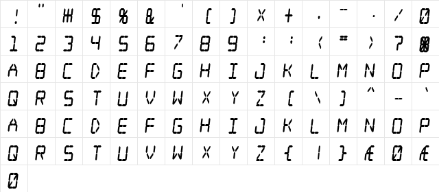 Digital dream Fat Skew Narrow Regular  glyph index
