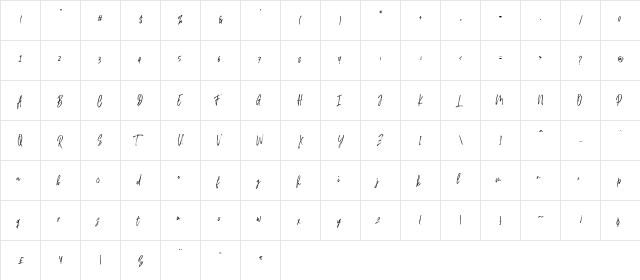 Chester Brush Regular  glyph index